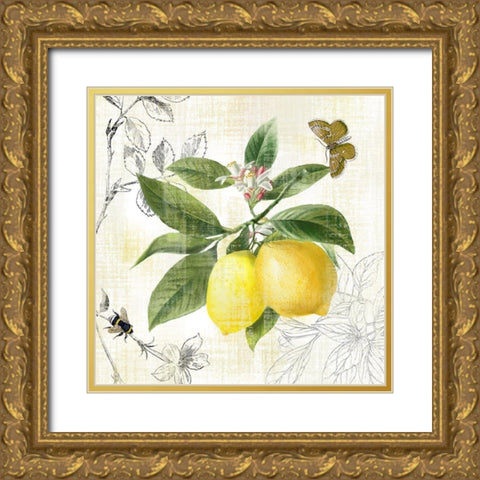 Linen Lemons I Gold Ornate Wood Framed Art Print with Double Matting by Nan