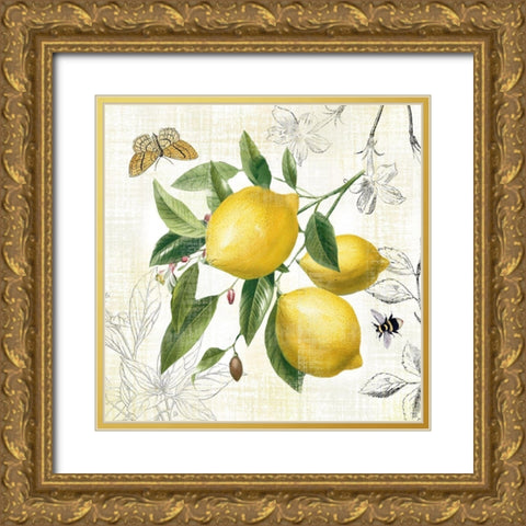 Linen Lemons II Gold Ornate Wood Framed Art Print with Double Matting by Nan