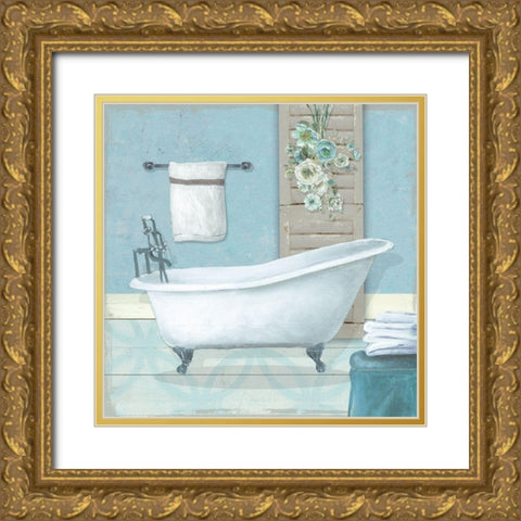 Teal Bath I Gold Ornate Wood Framed Art Print with Double Matting by Robinson, Carol