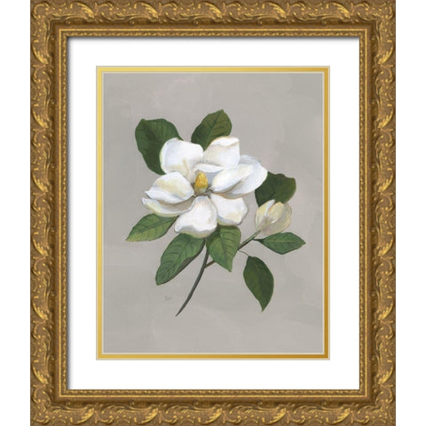 Botanical Magnolia Gold Ornate Wood Framed Art Print with Double Matting by Nan