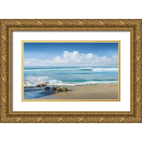 Sweeping Blue Gold Ornate Wood Framed Art Print with Double Matting by Calascibetta, Mike