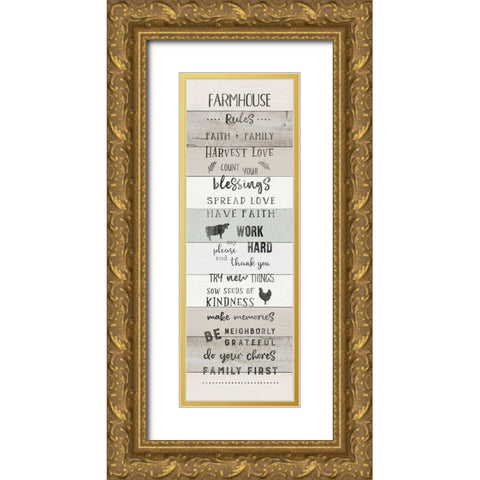 Farmhouse Rules Gold Ornate Wood Framed Art Print with Double Matting by CAD Designs