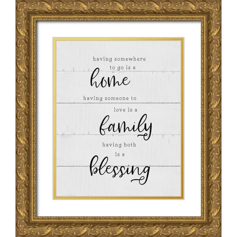 Home Family Gold Ornate Wood Framed Art Print with Double Matting by CAD Designs