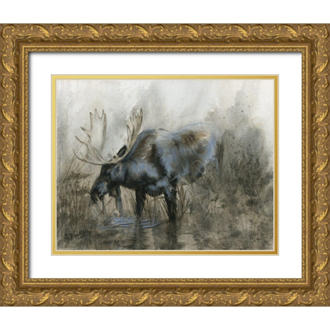Majestic Elk Gold Ornate Wood Framed Art Print with Double Matting by Brooks, Donna