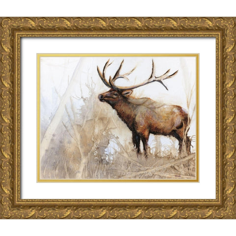Majestic Moose Gold Ornate Wood Framed Art Print with Double Matting by Brooks, Donna