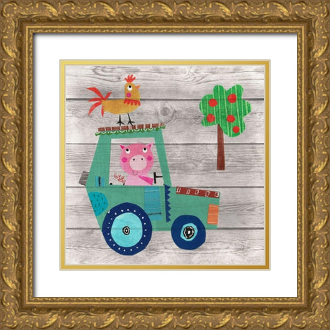 Tractor Pig Gold Ornate Wood Framed Art Print with Double Matting by Pope, Kate and Elizabeth