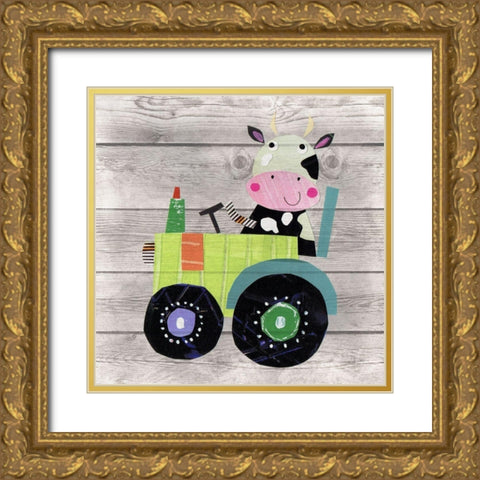 Tractor Cow Gold Ornate Wood Framed Art Print with Double Matting by Pope, Kate and Elizabeth