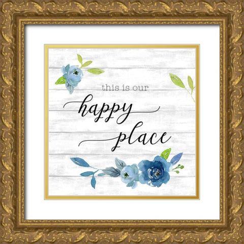 Happy Place Gold Ornate Wood Framed Art Print with Double Matting by Santiago, Daniela