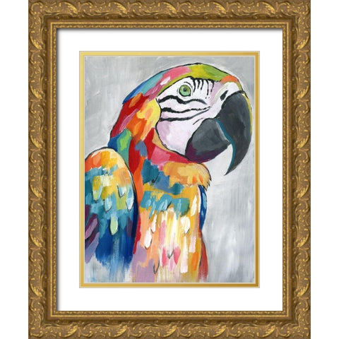 Vibrant Parrot Gold Ornate Wood Framed Art Print with Double Matting by Nan