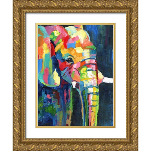 Vibrant Elephant Gold Ornate Wood Framed Art Print with Double Matting by Nan