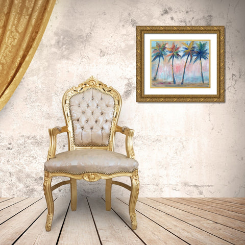 Color Pop Palms Gold Ornate Wood Framed Art Print with Double Matting by Nan