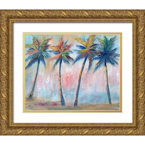 Color Pop Palms Gold Ornate Wood Framed Art Print with Double Matting by Nan