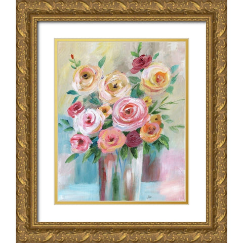 Bright Bouquet Gold Ornate Wood Framed Art Print with Double Matting by Nan