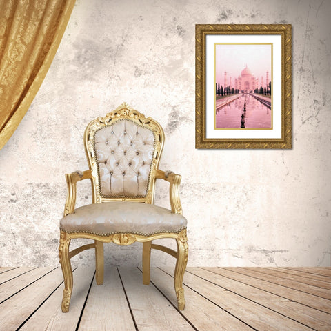 Taj Mahal In Pink Light Gold Ornate Wood Framed Art Print with Double Matting by Bachmann, Bill