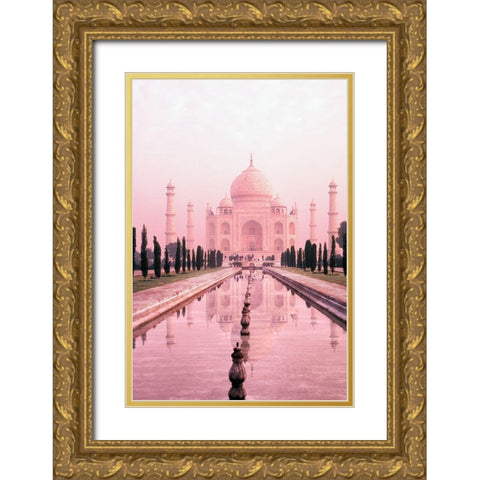 Taj Mahal In Pink Light Gold Ornate Wood Framed Art Print with Double Matting by Bachmann, Bill