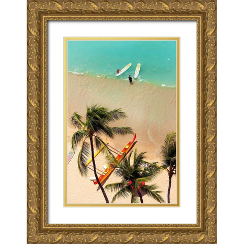 Waikiki Beach Gold Ornate Wood Framed Art Print with Double Matting by Peebles, Douglas