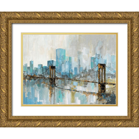 Teal City Shadows Gold Ornate Wood Framed Art Print with Double Matting by Manning, Ruane