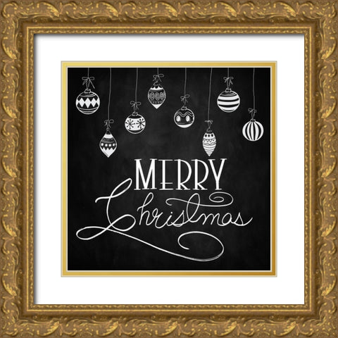 Merry Christmas Gold Ornate Wood Framed Art Print with Double Matting by Santiago, Daniela