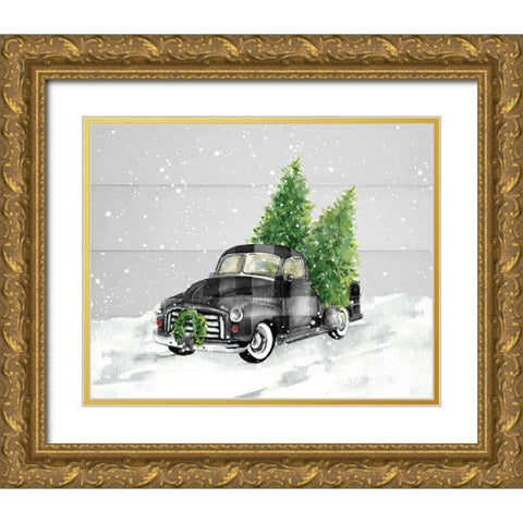 Home for Christmas Gold Ornate Wood Framed Art Print with Double Matting by Robinson, Carol