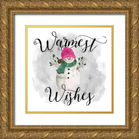 Snowman Warmest Wishes Gold Ornate Wood Framed Art Print with Double Matting by Robinson, Carol