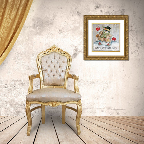 Holly Jolly Snowman Gold Ornate Wood Framed Art Print with Double Matting by Robinson, Carol