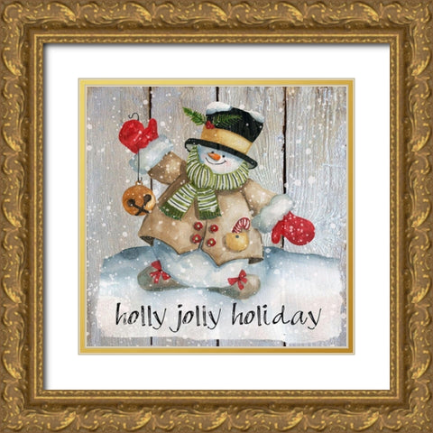 Holly Jolly Snowman Gold Ornate Wood Framed Art Print with Double Matting by Robinson, Carol