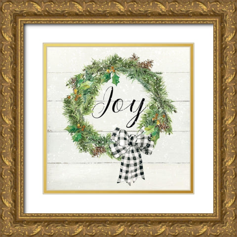Wreath Joy Gold Ornate Wood Framed Art Print with Double Matting by Robinson, Carol