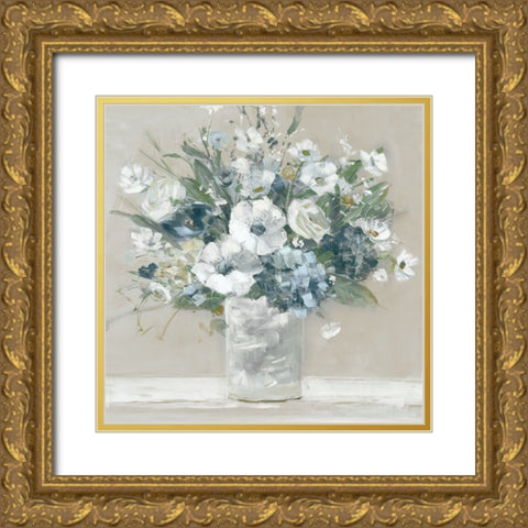 Neutral Bouquet Gold Ornate Wood Framed Art Print with Double Matting by Swatland, Sally