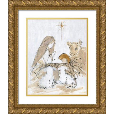 Holy Night Manger Gold Ornate Wood Framed Art Print with Double Matting by Swatland, Sally