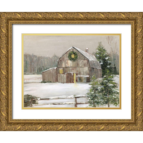 Winter Barn Gold Ornate Wood Framed Art Print with Double Matting by Swatland, Sally