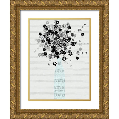 Bouquet of Black and White Gold Ornate Wood Framed Art Print with Double Matting by Jill, Susan