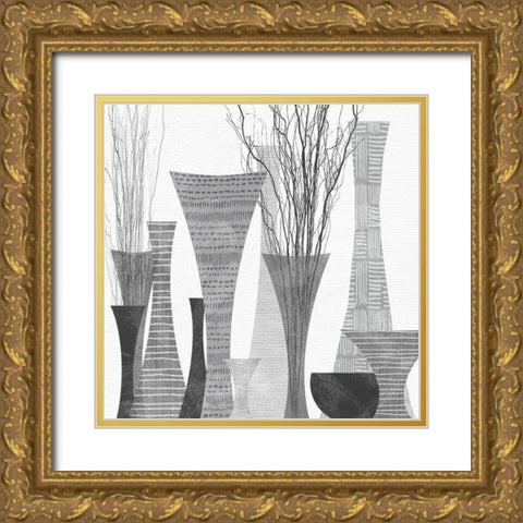 Silhouette Vases Gold Ornate Wood Framed Art Print with Double Matting by Jill, Susan