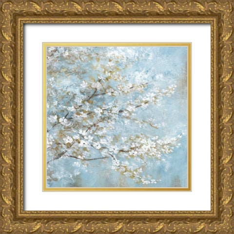 White Blossoms Gold Ornate Wood Framed Art Print with Double Matting by Nan