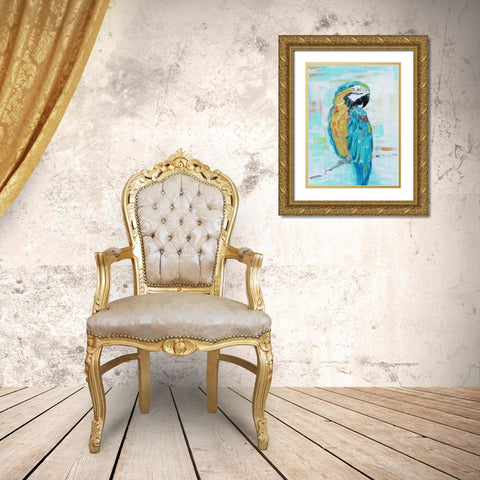 Island Parrot I Gold Ornate Wood Framed Art Print with Double Matting by Swatland, Sally