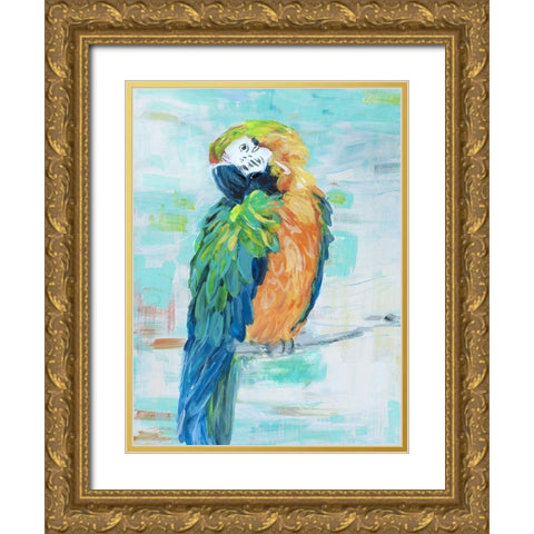 Island Parrot II Gold Ornate Wood Framed Art Print with Double Matting by Swatland, Sally