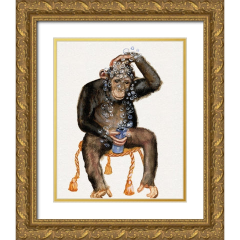 Bath Animals II Gold Ornate Wood Framed Art Print with Double Matting by Brooks, Donna