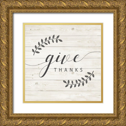 Give Thanks Gold Ornate Wood Framed Art Print with Double Matting by Murray, Amanda