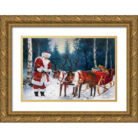 Santa Prepping the Team Gold Ornate Wood Framed Art Print with Double Matting by Orme, E. Anthony