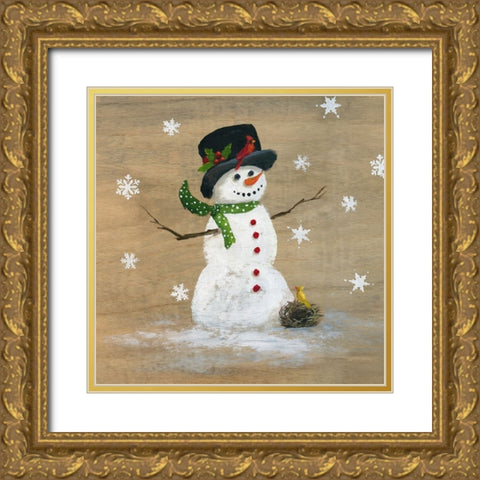 Wooden Snowman I Gold Ornate Wood Framed Art Print with Double Matting by Nan