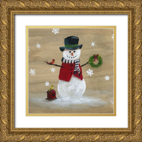 Wooden Snowman II Gold Ornate Wood Framed Art Print with Double Matting by Nan