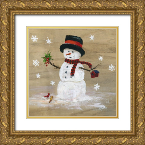Wooden Snowman III Gold Ornate Wood Framed Art Print with Double Matting by Nan
