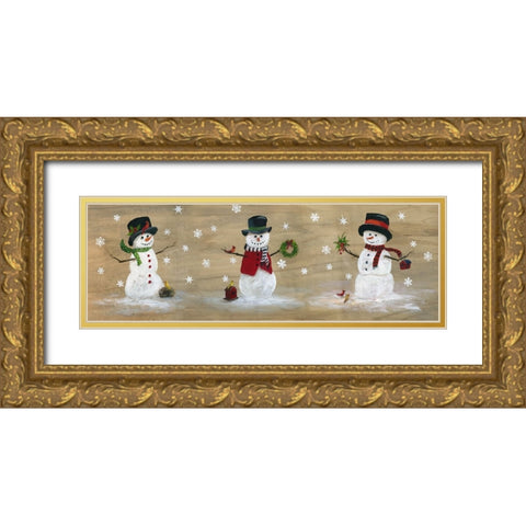 Wooden Snowman Panel Gold Ornate Wood Framed Art Print with Double Matting by Nan