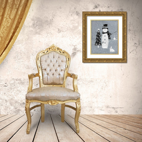 Galvanized Snowman I Gold Ornate Wood Framed Art Print with Double Matting by Swatland, Sally