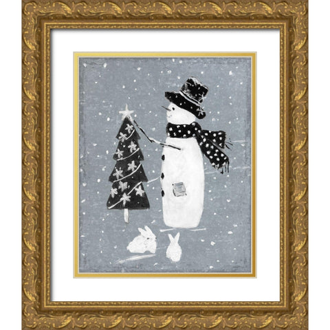 Galvanized Snowman II Gold Ornate Wood Framed Art Print with Double Matting by Swatland, Sally