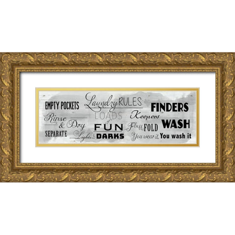 Laundry Rules Gold Ornate Wood Framed Art Print with Double Matting by Santiago, Daniela