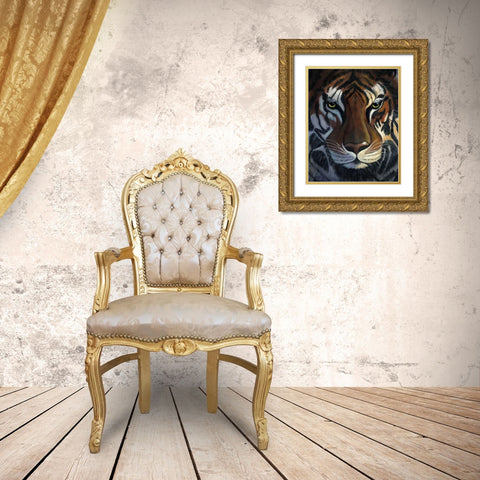 Tiger Stare Gold Ornate Wood Framed Art Print with Double Matting by Cole, Jan