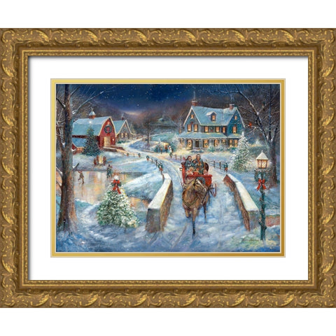 Evening Sleigh Bells Gold Ornate Wood Framed Art Print with Double Matting by Manning, Ruane