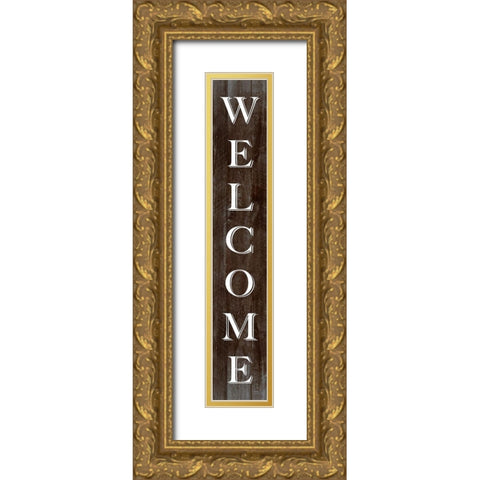 Welcome Gold Ornate Wood Framed Art Print with Double Matting by CAD Designs