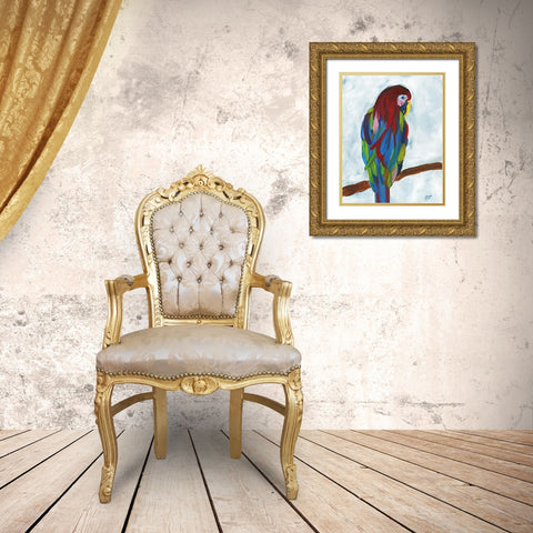 Tropical Parrot Gold Ornate Wood Framed Art Print with Double Matting by Cole, Jan