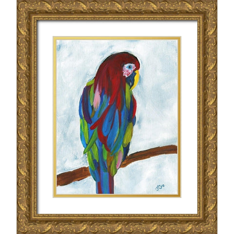 Tropical Parrot Gold Ornate Wood Framed Art Print with Double Matting by Cole, Jan